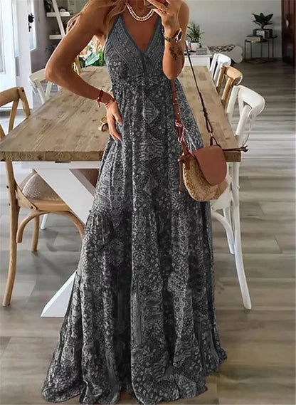 Bohemian Floral Maxi Dress Black
