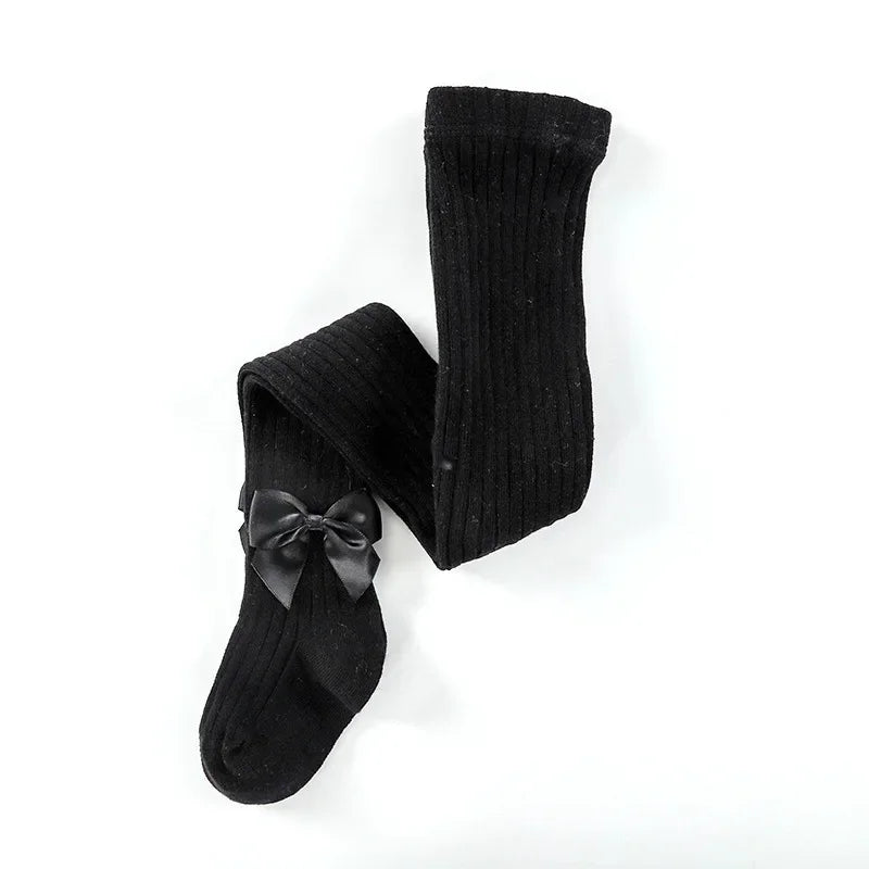 Spring Autumn Baby Girls Tights Cotton Knitting Tights for Girls Fashion Bowknot Children Girls Pantyhose Soft Leggings black