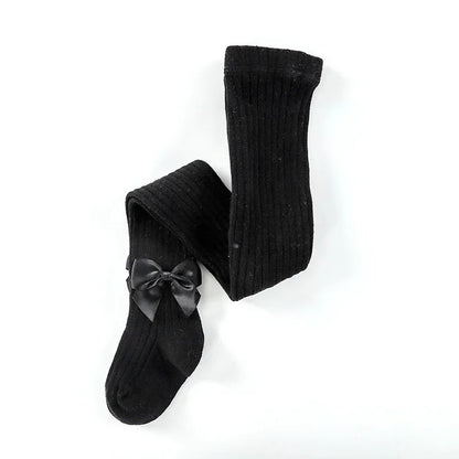 Spring Autumn Baby Girls Tights Cotton Knitting Tights for Girls Fashion Bowknot Children Girls Pantyhose Soft Leggings black