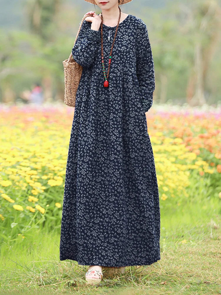 Vintage Floral Dress Woman 2025 ZANZEA Autumn Bohemian Long Dresses Casual Long Sleeve Maxi Vestidos Loose Robe Femme Oversize