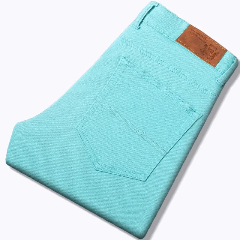 White Jeans Men's Fashion Straight Elastic Cotton Denim Pants Spring Autumn All-match Business Casual Trousers Male Clothes Light Green