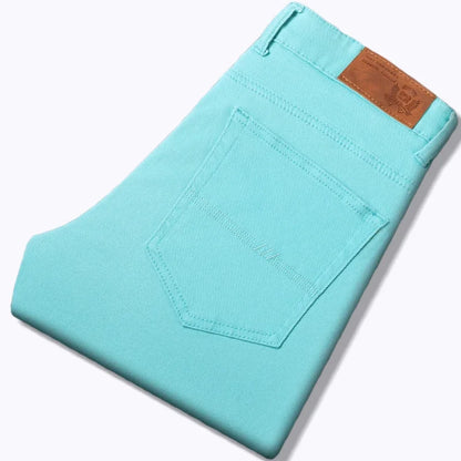 White Jeans Men's Fashion Straight Elastic Cotton Denim Pants Spring Autumn All-match Business Casual Trousers Male Clothes Light Green