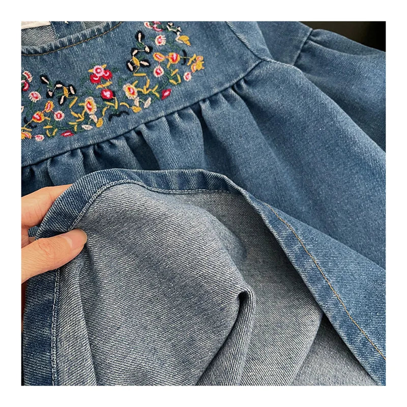 Floral Embroidered Denim Dress