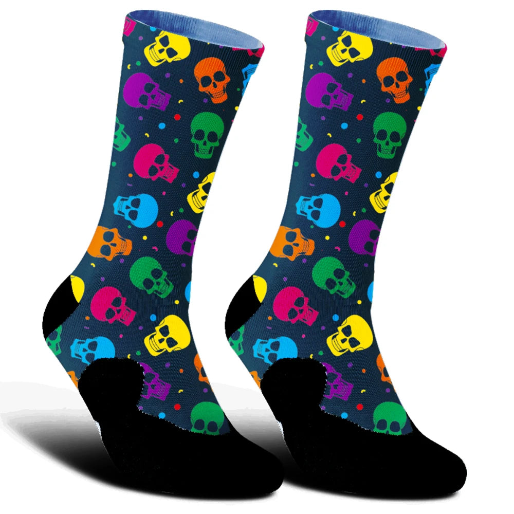 2025 Highway bike socks Skeleton Skateboarding Donut print Cycling socks New comfortable anti slip sports bike socks black