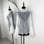 Tornova Sexy Lace Women's T shirt Ruffled Sleeve Ribbon Blouse Fashion Pullover Top 2025 Fall Winter Casual Office Lady T shirt White