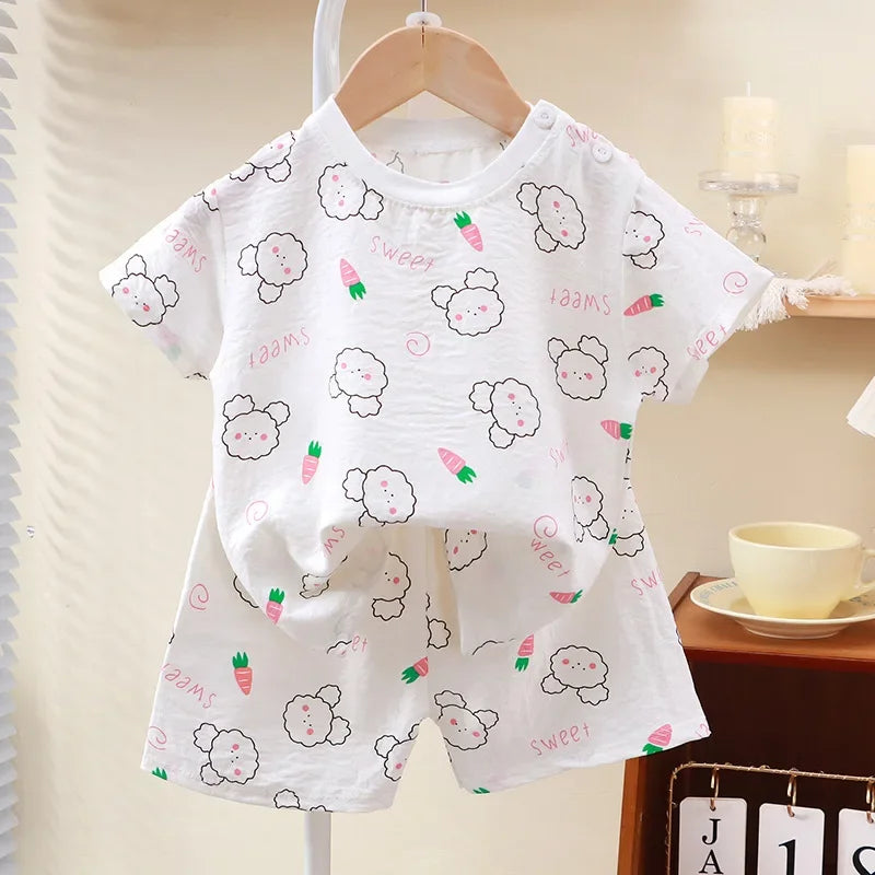 Kids Suit Clothes for Girls Cartoon Short Sleeve T-shirt Tops+shorts Summer Children's Clothing Baby Boys Set 01