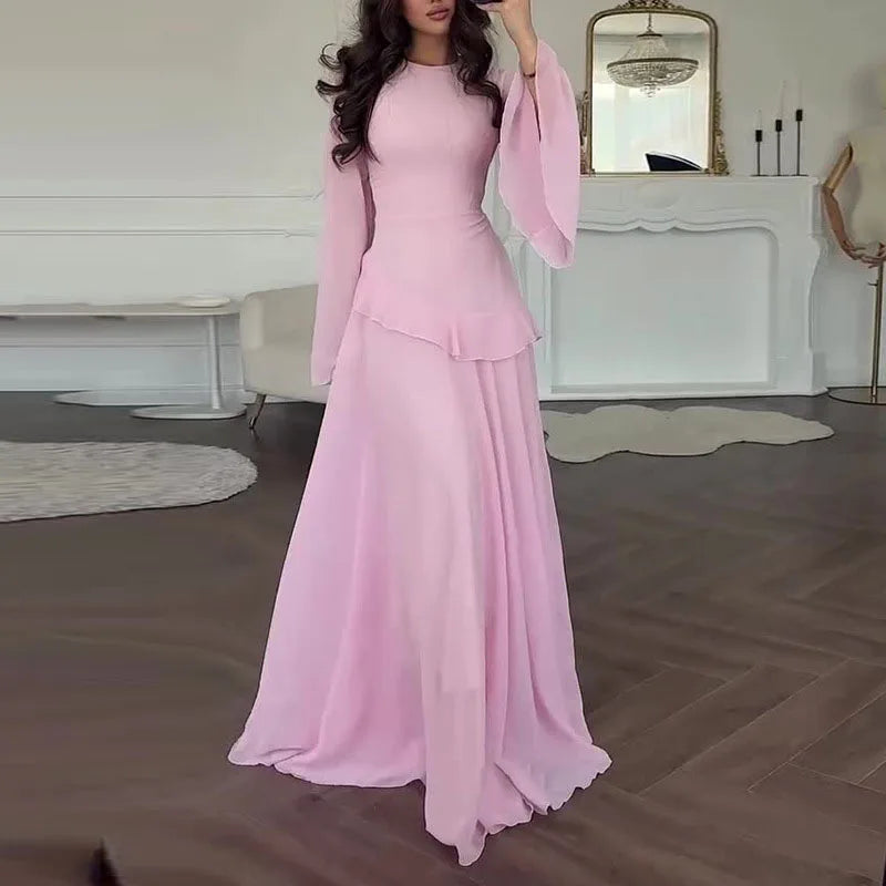 Elegant Ruffled Party Dress Pink