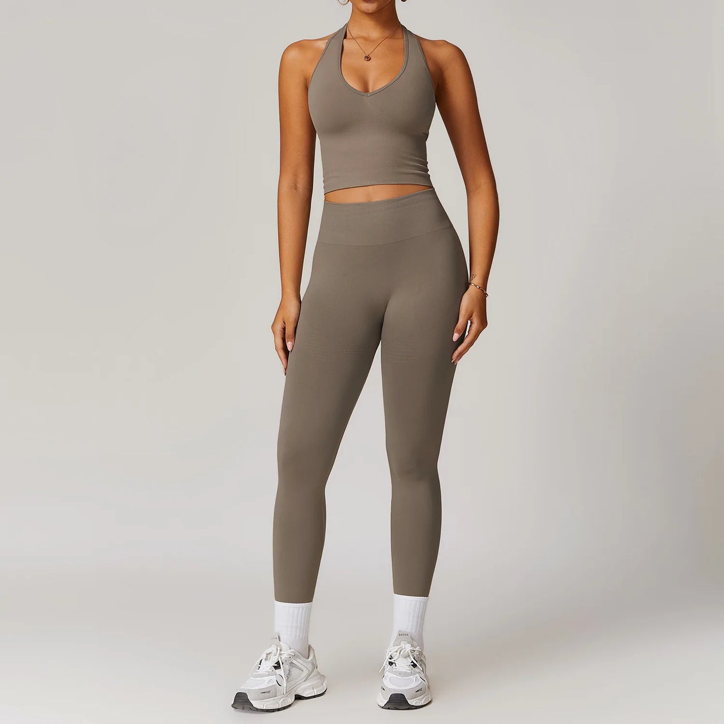 2/3/4PCS Yoga Set Gym Clothes Sportswear Seamless Yoga Suits For Women Fitness Long Sleeved Tracksuits Sports Bra Gym Leggings Coffee Set 6 China Mainland