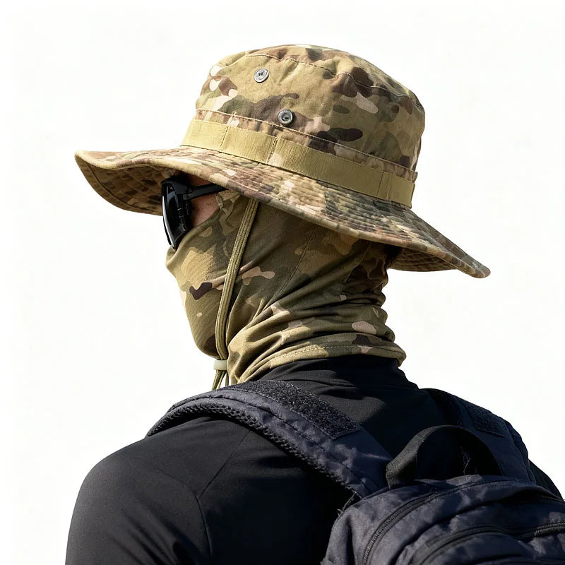 Camouflage Boonie Cap Balaclava Hat Suit Foldable Soft Hat Outdoor Hunting Fishing Wide Brimmed Hat Sunscreen Caps