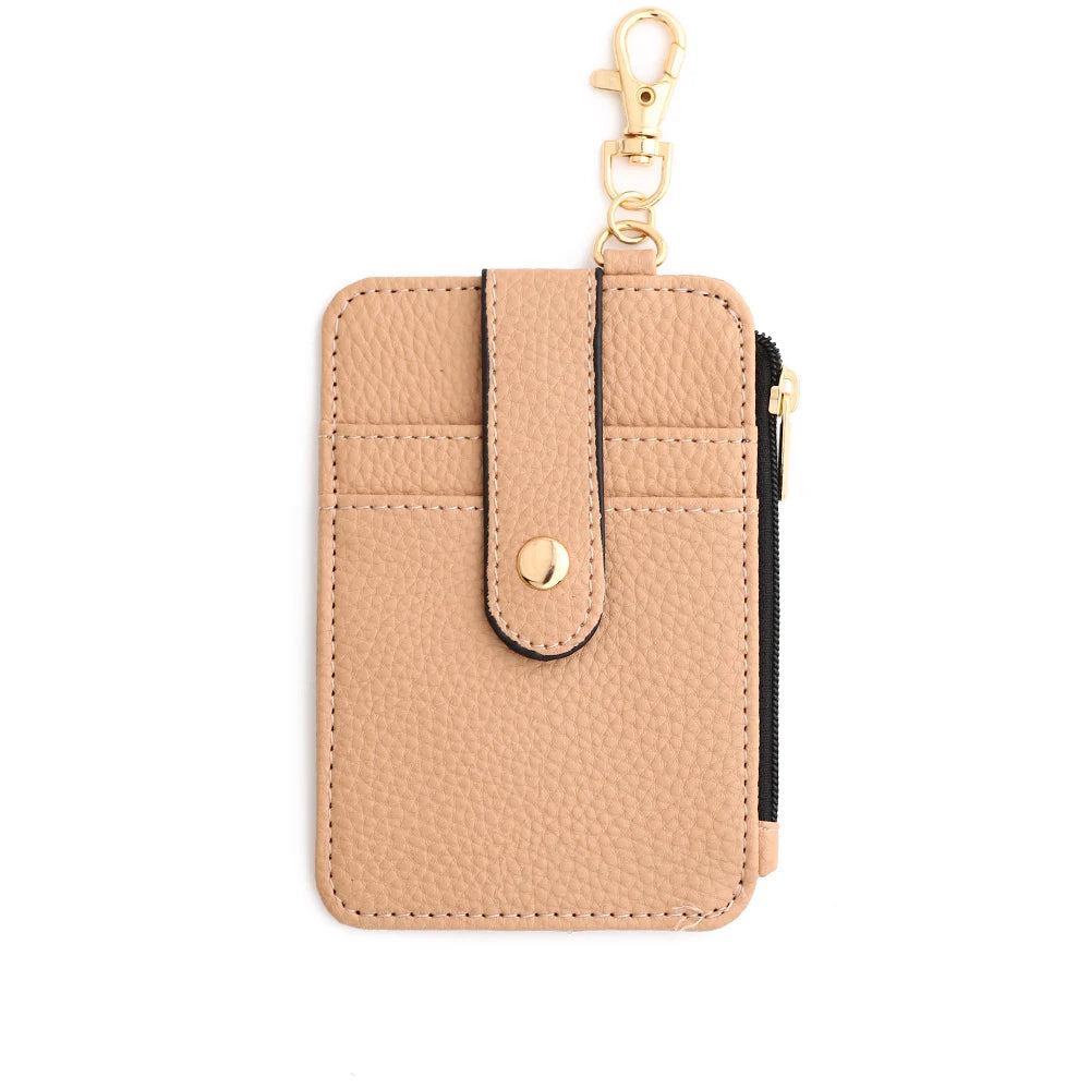 Silicone bead pu leather key chain wristlet id credit card holder keychain wallet for women with bangle bracelet 4