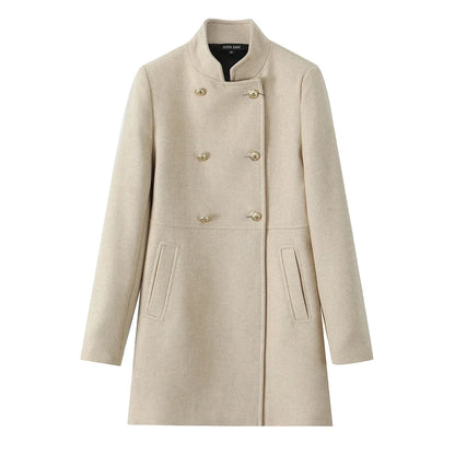 Woolen Coat Fall Fashion Black Long Coat Elegant And Pretty Women's Coats American Retro Autumn Outerwear Urban Coats beige