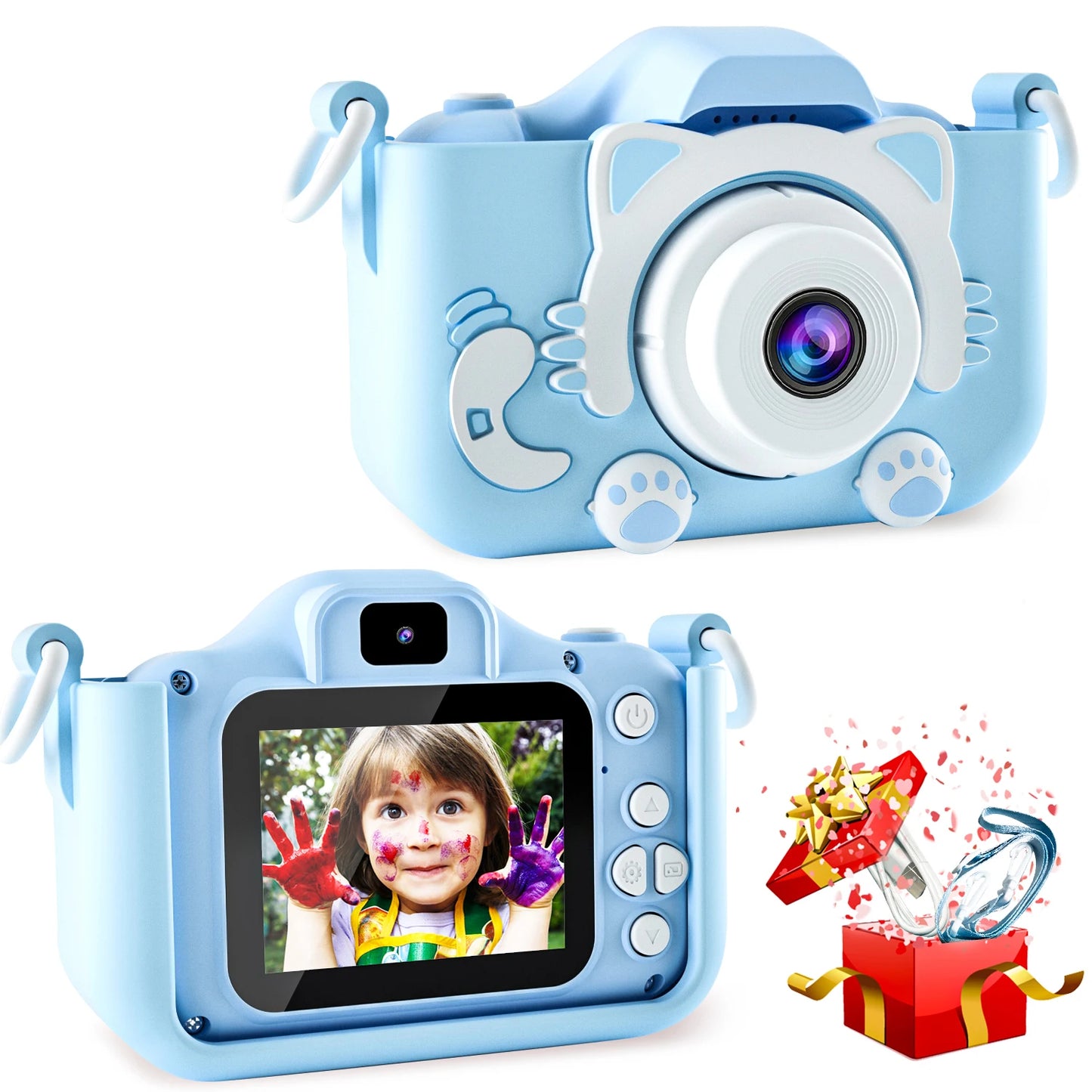Kids Camera for Girls 1080P HD Toddlers Digital Video Record Camera for Birthday with 32GB SD Card 2 Inch IPS Screen Toy Cameras Blue No SD Card