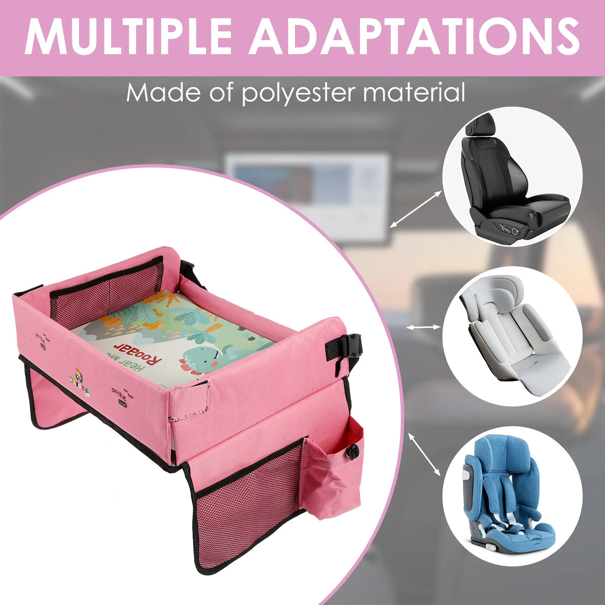 Kids Car Seat Tray Stable Traveling Tray Versatile Car Seat Tray Detachable Car Seat Table Trays Airplane Lap Desk Organizer