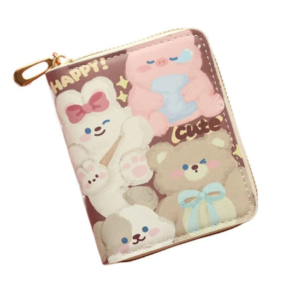 Kawaii Cute Cat Puppy Coin Purse Short Zipper Cartoon Wallet PU Leather Key Bag for Girls Gift 2 Rabbit and Bear