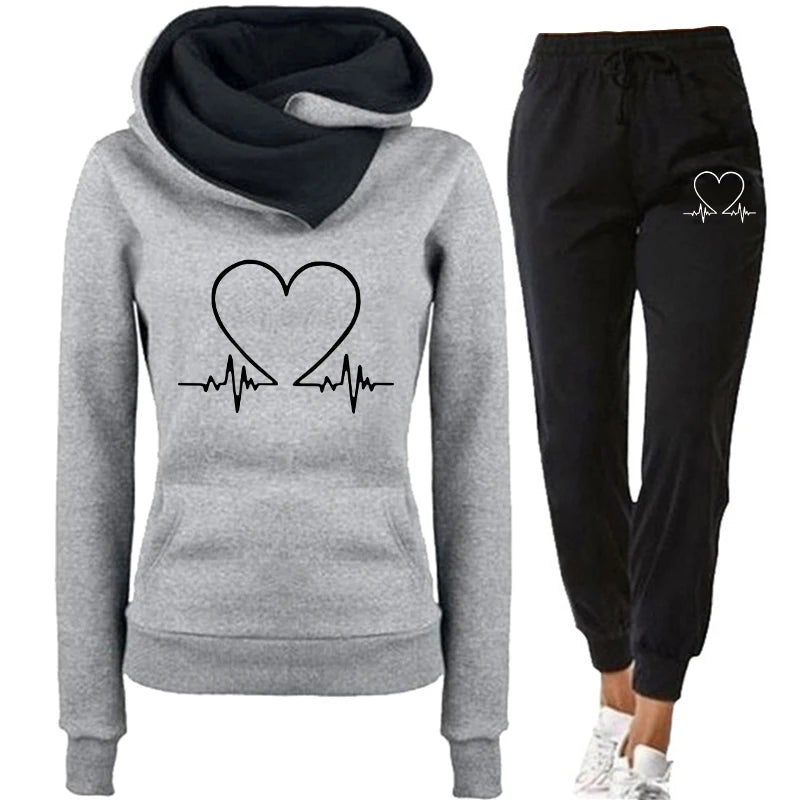 Woman Tracksuit Two Piece Set Winter Warm Hoodies+Pants Pullovers Sweatshirts Female Jogging Woman Clothing Sports Suit Outfits Grey