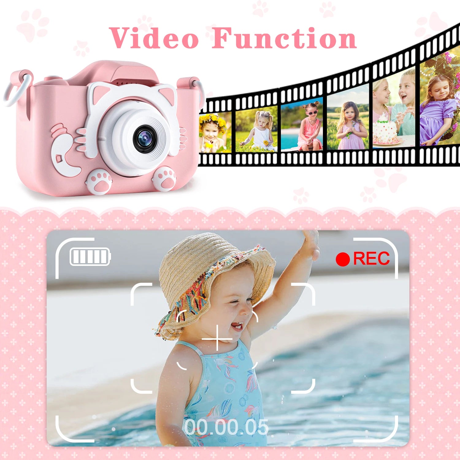 Kids Camera for Girls 1080P HD Toddlers Digital Video Record Camera for Birthday with 32GB SD Card 2 Inch IPS Screen Toy Cameras
