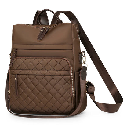 Fashion Plaid Daypack Women Waterproof Nylon Backpack Purse Ladies Large Capacity Book Bag Outdoor Travel Weekend Schoolbags Coffee 14 inches