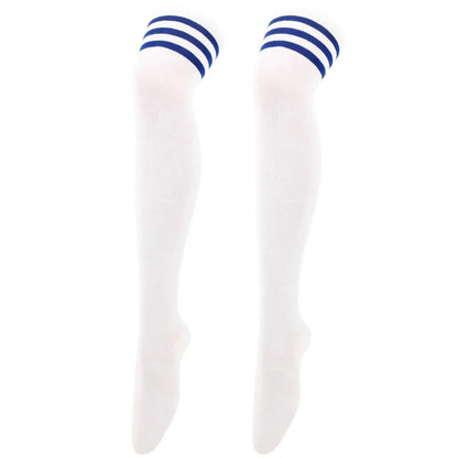 Black/White Striped Long Socks Women Sexy Over Knee Thigh High Socks Over The Knee Stockings Ladies Girls Warm Long Tube Socks ﻿ white blue