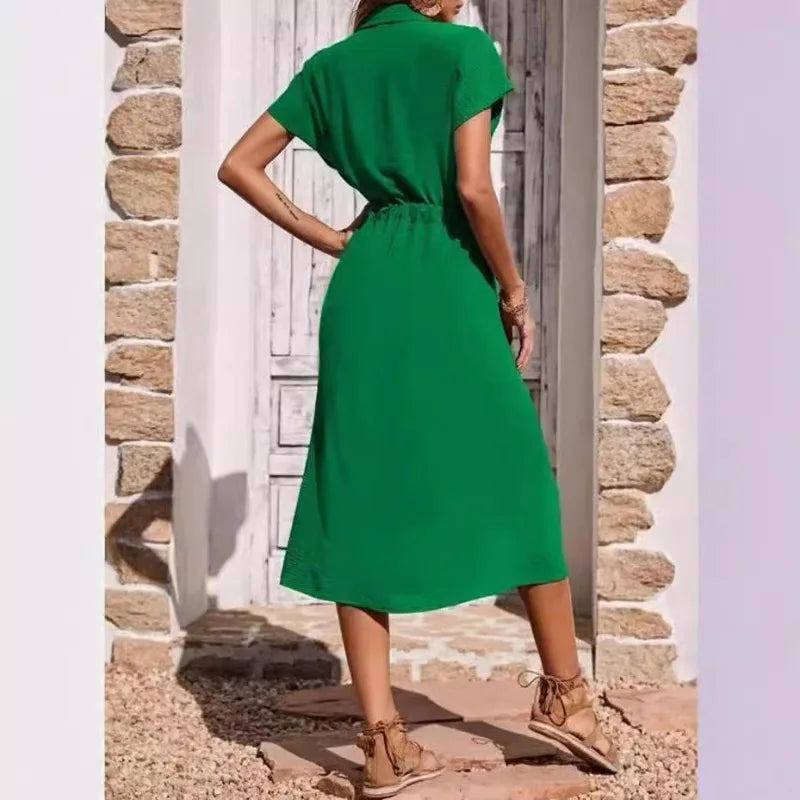 Summer Shirt Collar Waist Skirt