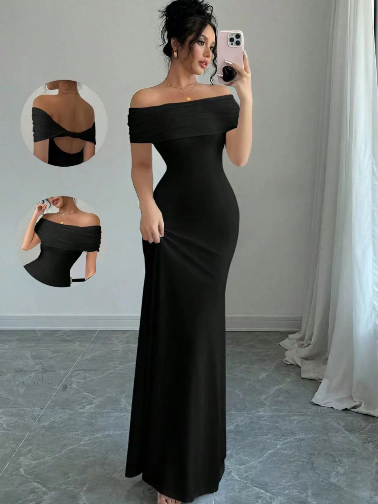 Off Shoulder Party Dress, Women‘s Sleeveless Sexy Bodycon Midi Dress, Elegant Bandage Cocktail Dress for Night Out black