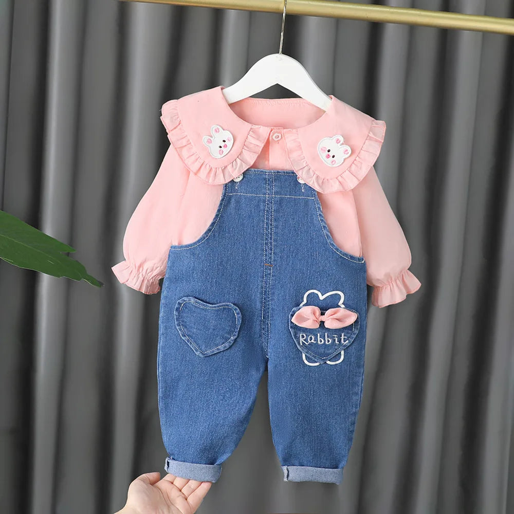 Baby Girl Shirt & Denim Overalls 1
