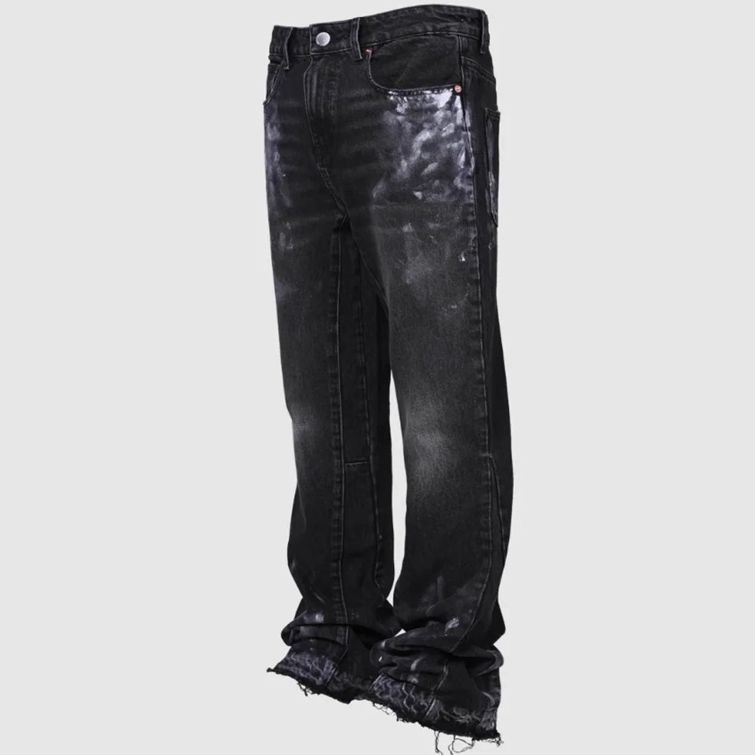 Jeans Men Vintage Straight Pants Mid Waist Stretch Distressed Washed Pockets Button Basics Trousers 2025 Streetwear Denims black