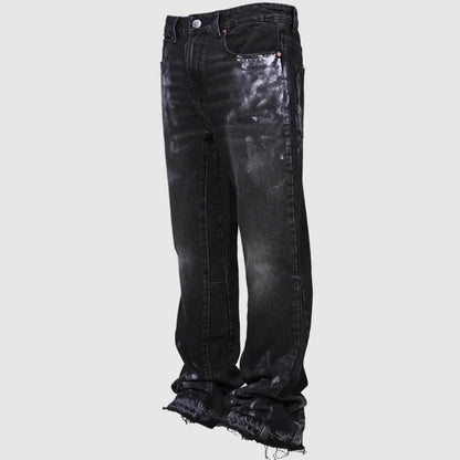 Jeans Men Vintage Straight Pants Mid Waist Stretch Distressed Washed Pockets Button Basics Trousers 2025 Streetwear Denims black