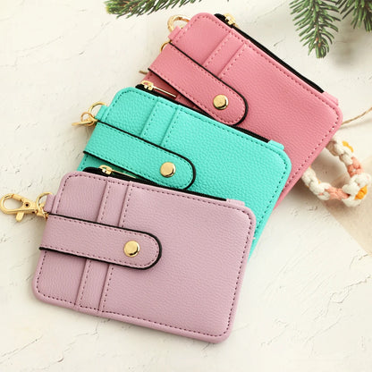 Silicone bead pu leather key chain wristlet id credit card holder keychain wallet for women with bangle bracelet