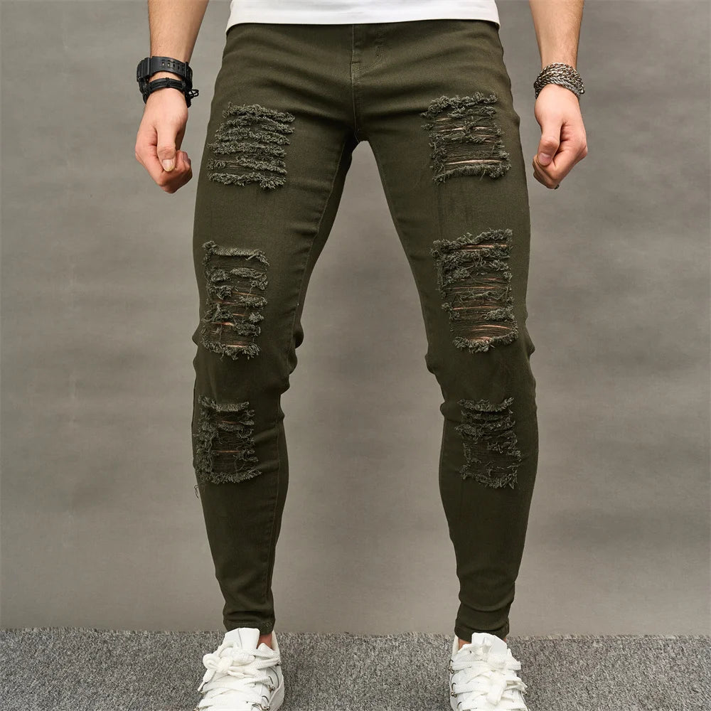 Men Street style Holes Skinny Beggar Jeans Good Quality Distressed Men's Slim Pencil Denim Pants Male Clothing 1131