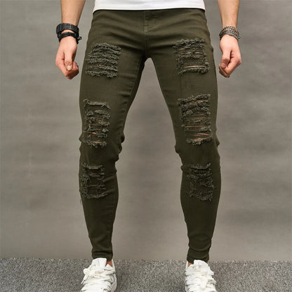 Men Street style Holes Skinny Beggar Jeans Good Quality Distressed Men's Slim Pencil Denim Pants Male Clothing 1131