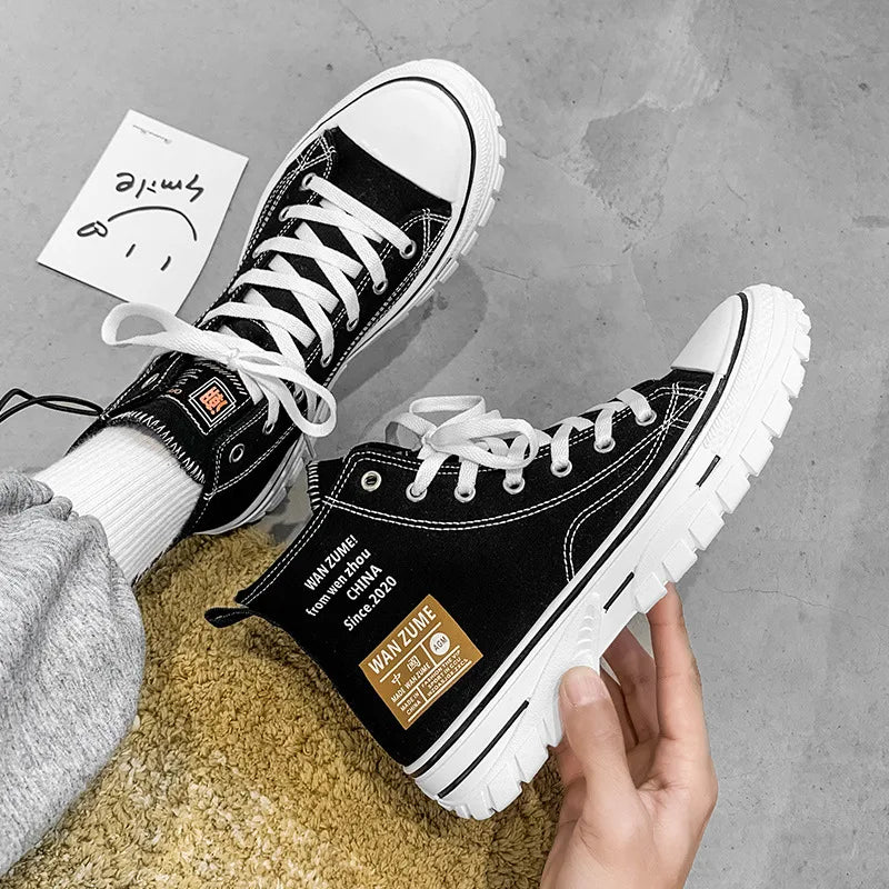 High-Top Men's Canvas Shoes Fashionable Casual Sport Sneakers for Teenagers And Adults All Seasons Available in Stock