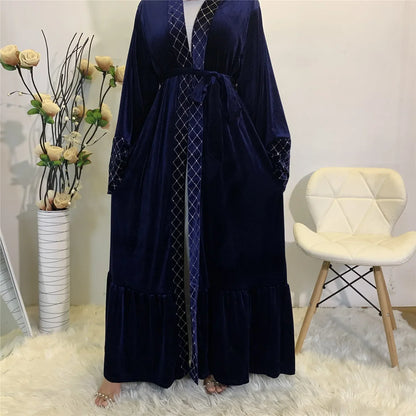 Autumn and Winter Long Sleeve Abayas Corduroy Velvet Cardigan Abaya for Women Solid Warmth Muslim Dress Women Eid Caftan Evening