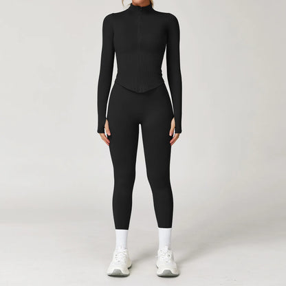 2/3/4PCS Yoga Set Gym Clothes Sportswear Seamless Yoga Suits For Women Fitness Long Sleeved Tracksuits Sports Bra Gym Leggings Advanced Black Set 4 China Mainland