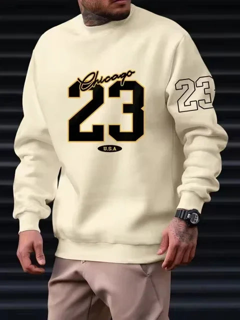 23 USA Art Letter Design Man Clothes Street Style Fleece Sweatshirts Autumn Casual Hoodies Fashionable Crewneck Pullovers khaki23