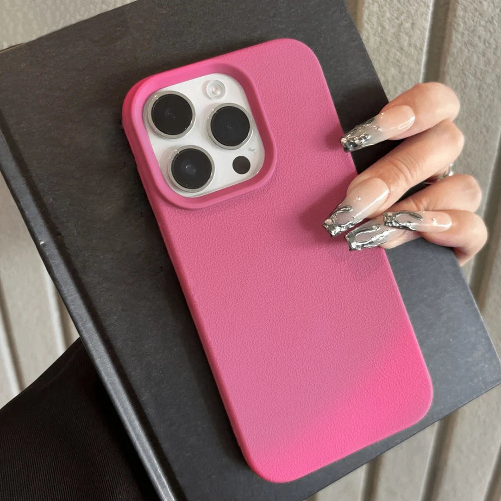 Leather TPU Phone Case For iPhone 17 Pro Max 16 13 11 15 14 Plus 12 17 Air 17Promax 16promax Shockproof Soft Funda Cover Coque Rose