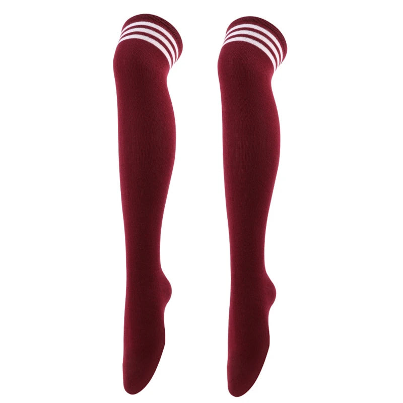Black/White Striped Long Socks Women Sexy Over Knee Thigh High Socks Over The Knee Stockings Ladies Girls Warm Long Tube Socks ﻿ wine red