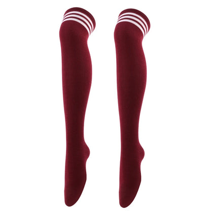 Black/White Striped Long Socks Women Sexy Over Knee Thigh High Socks Over The Knee Stockings Ladies Girls Warm Long Tube Socks ﻿ wine red