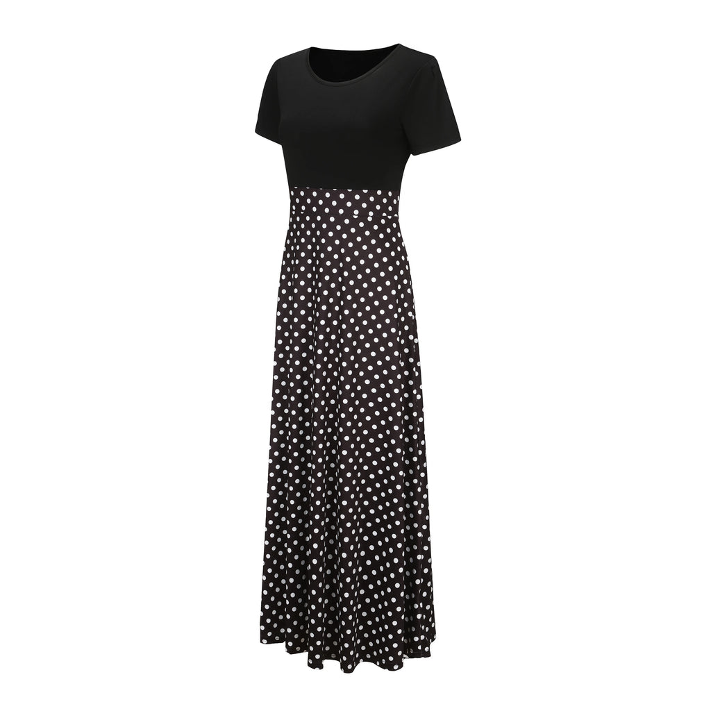 Spring/Summer Chic Midi Polka Dot Dress - Sexy Fit & Flare, Comfortable Knit, Easy-Care