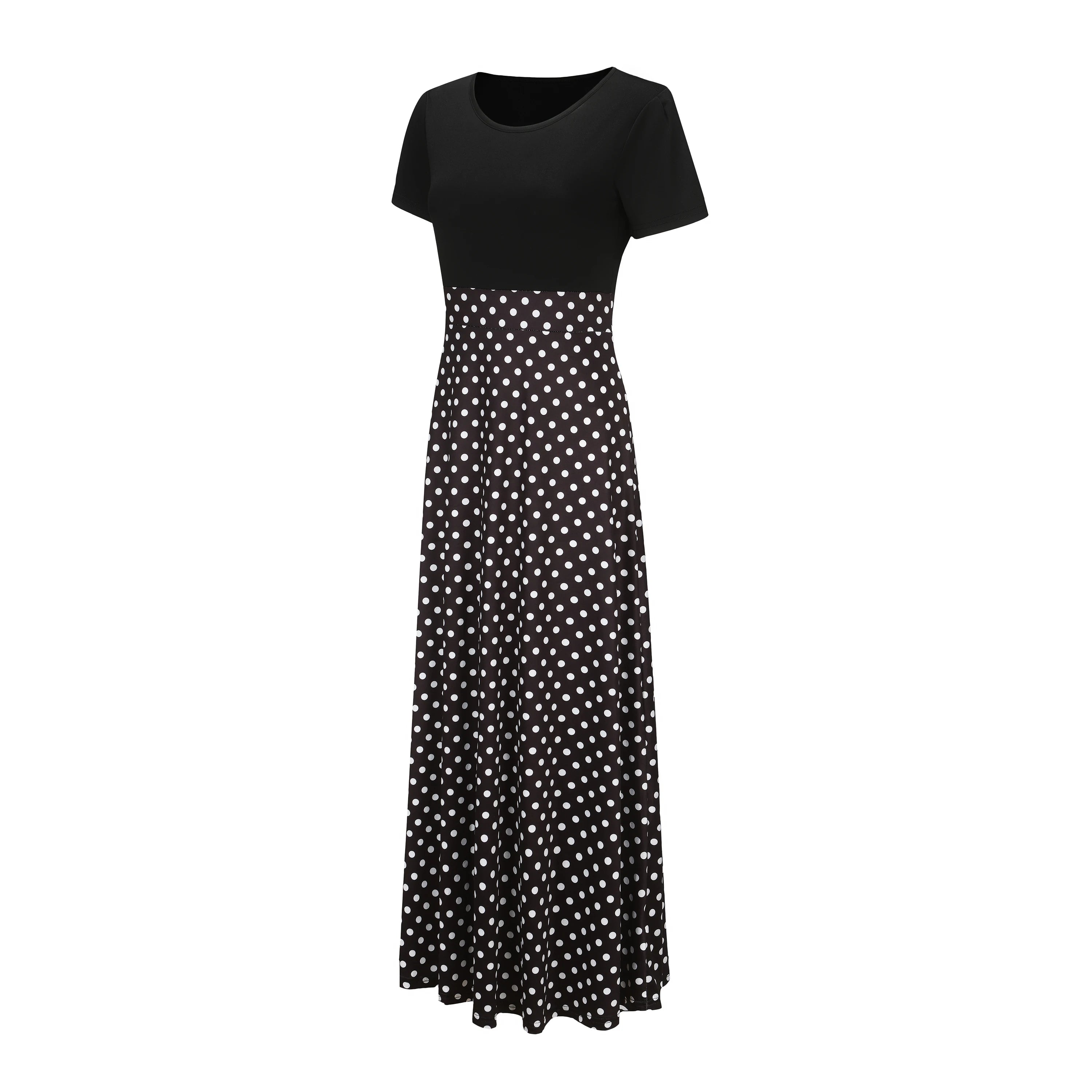 Spring/Summer Chic Midi Polka Dot Dress - Sexy Fit & Flare, Comfortable Knit, Easy-Care