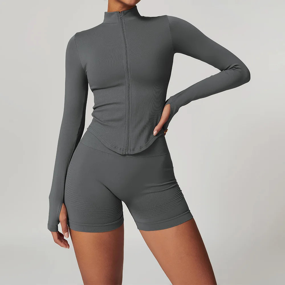 2/3/4PCS Yoga Set Gym Clothes Sportswear Seamless Yoga Suits For Women Fitness Long Sleeved Tracksuits Sports Bra Gym Leggings Dark gray Set 3 China Mainland