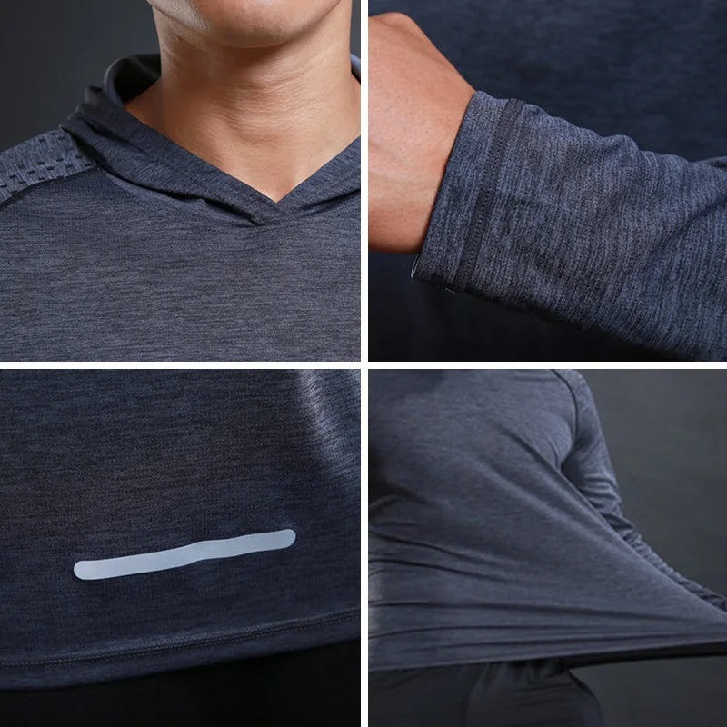 Sport Bodybuilding Sweatshirt Running Jacket Men Hoodies Gym Training Fitness Compression Jersey Long Sleeved T-Shirts Fast Dry