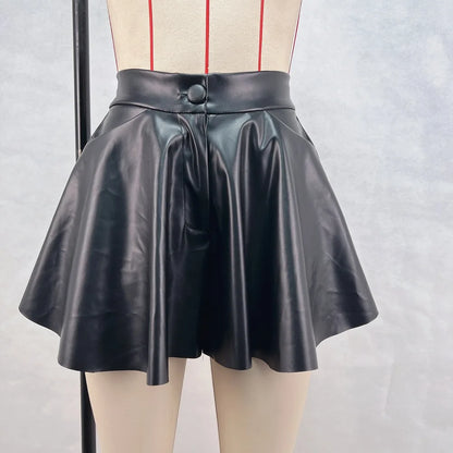 Women's High-Waisted PU Leather Pants Short Slim Fit Fashionable Casual Shorts for Autumn Winter Seasonal Wear Black