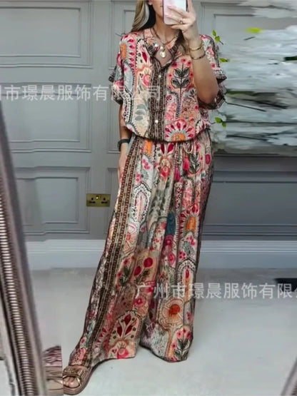 Printed Top & Wide-Leg Pants Set