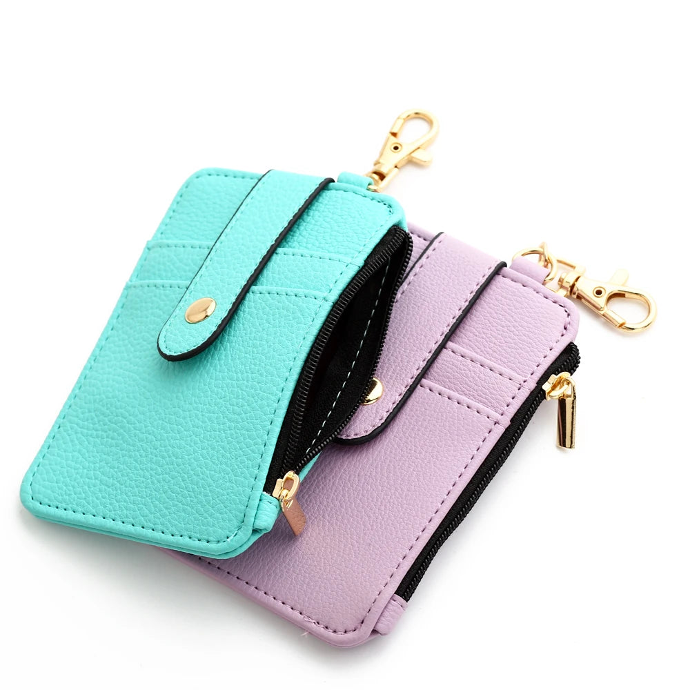 Silicone bead pu leather key chain wristlet id credit card holder keychain wallet for women with bangle bracelet