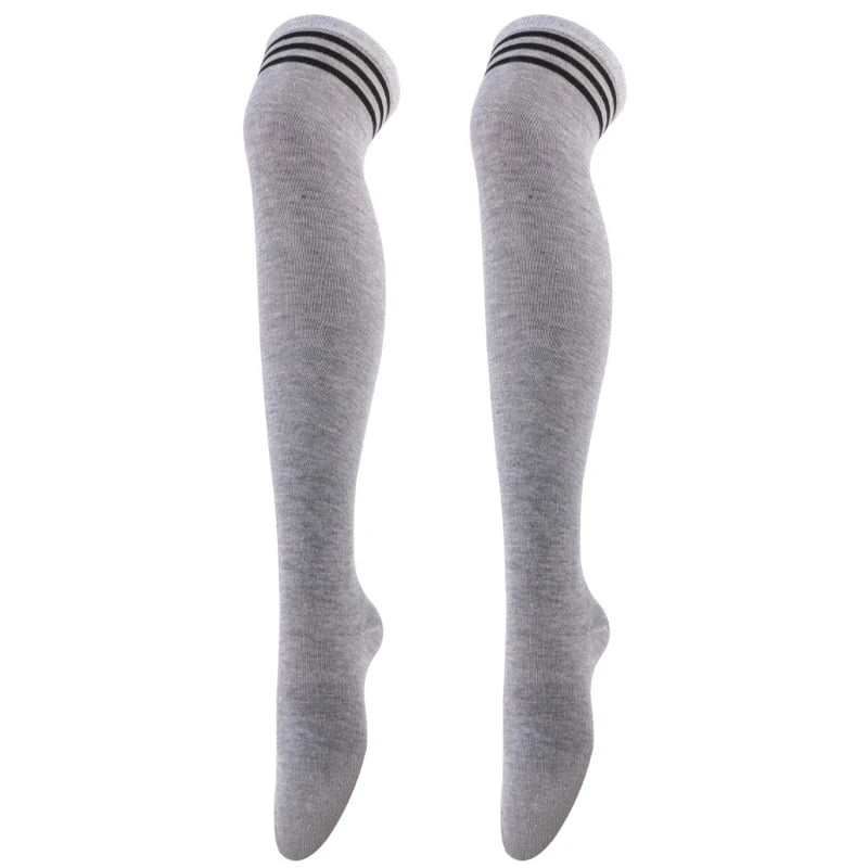 Black/White Striped Long Socks Women Sexy Over Knee Thigh High Socks Over The Knee Stockings Ladies Girls Warm Long Tube Socks ﻿ gray black