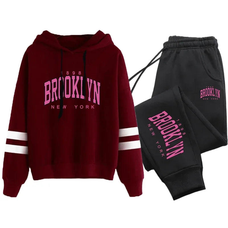Quality Daily Women Tracksuit Hoodies Casual Single Piece Stripe Sweatshirt and Sweatpants Comfort Outdoor Jogging Autumn Winter Red