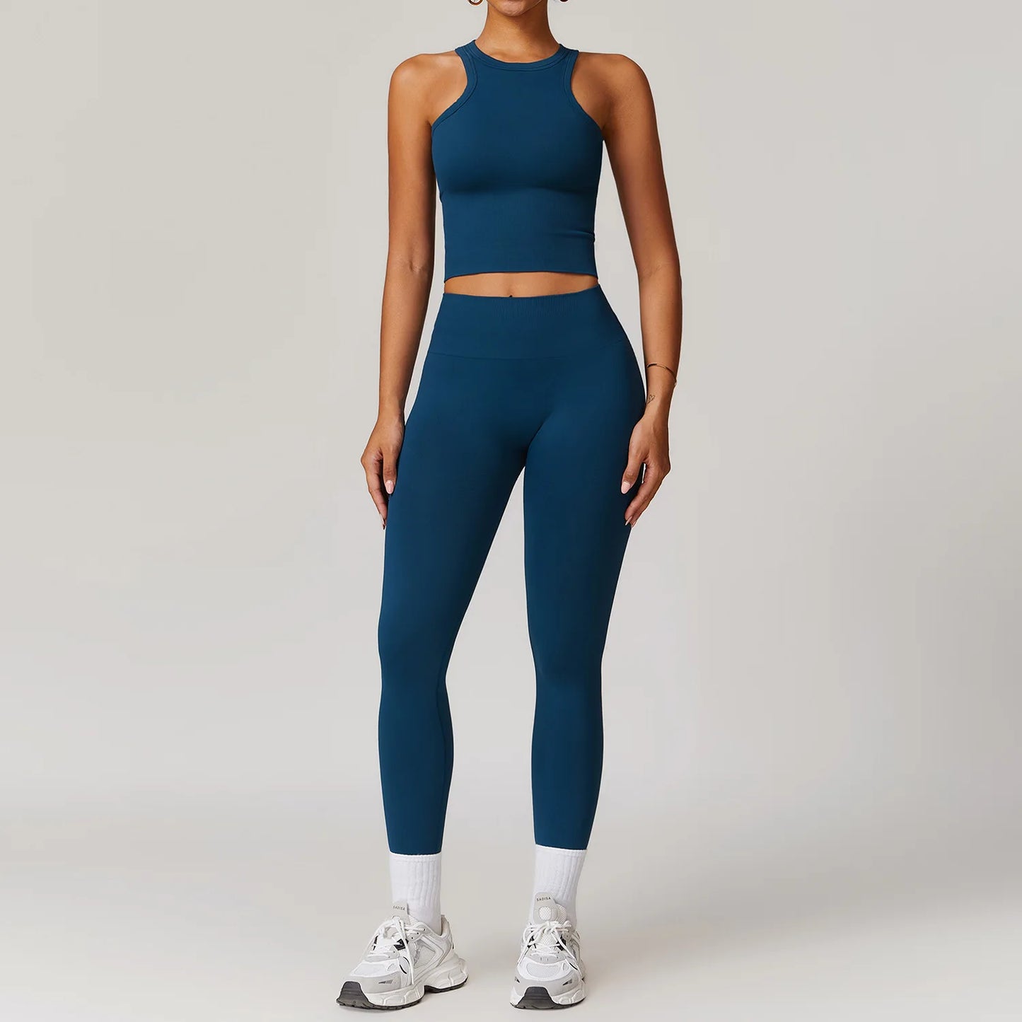 2/3/4PCS Yoga Set Gym Clothes Sportswear Seamless Yoga Suits For Women Fitness Long Sleeved Tracksuits Sports Bra Gym Leggings Blue Set 2 China Mainland
