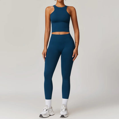 2/3/4PCS Yoga Set Gym Clothes Sportswear Seamless Yoga Suits For Women Fitness Long Sleeved Tracksuits Sports Bra Gym Leggings Blue Set 2 China Mainland