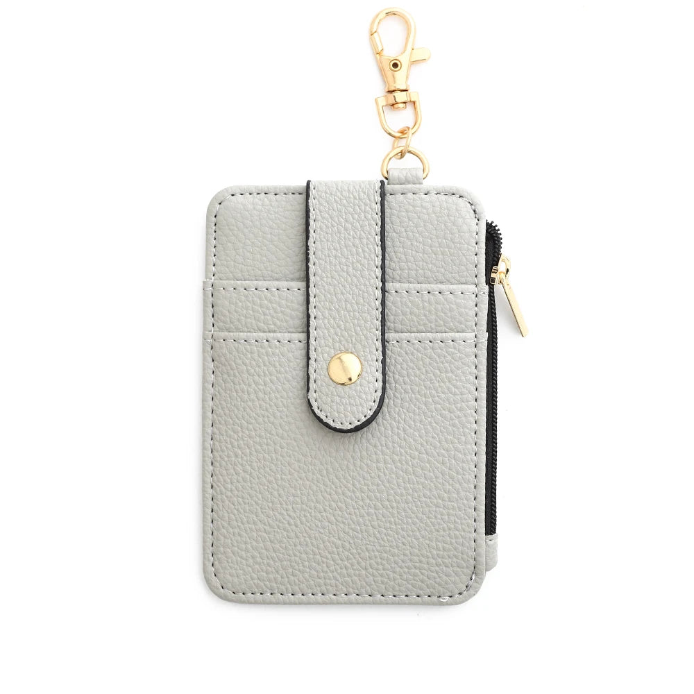Silicone bead pu leather key chain wristlet id credit card holder keychain wallet for women with bangle bracelet 6