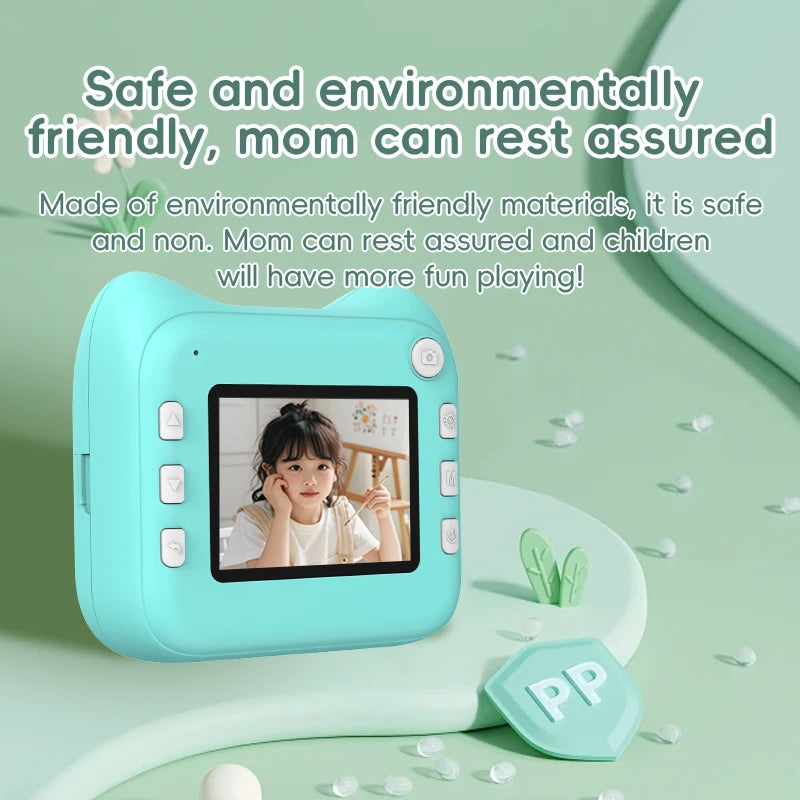 Kids Photo Camera Printer with Game Cute Pink Blue Mini Digital Video Child Instant Print Camera 4-12 Years Kids Girls Boys Gift